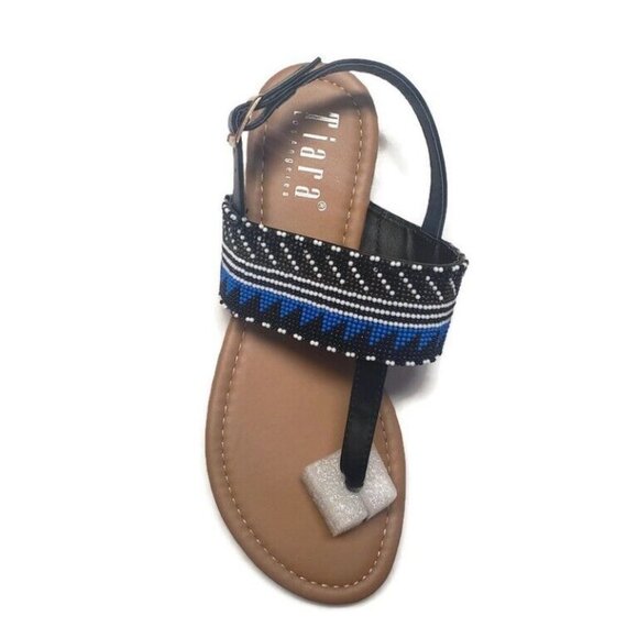 Tiara Los Angeles Roxy Beach Native American Beaded Sandals Womens Size 6 Black - Picture 2 of 6